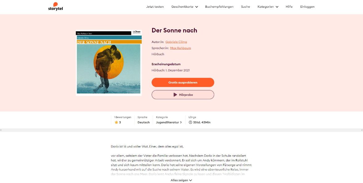 Der Sonne nach Hörbuch kostenlos