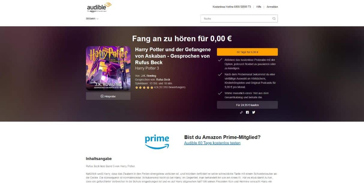 Harry Potter und der Gefangene von Askaban Hörbuch kostenlos