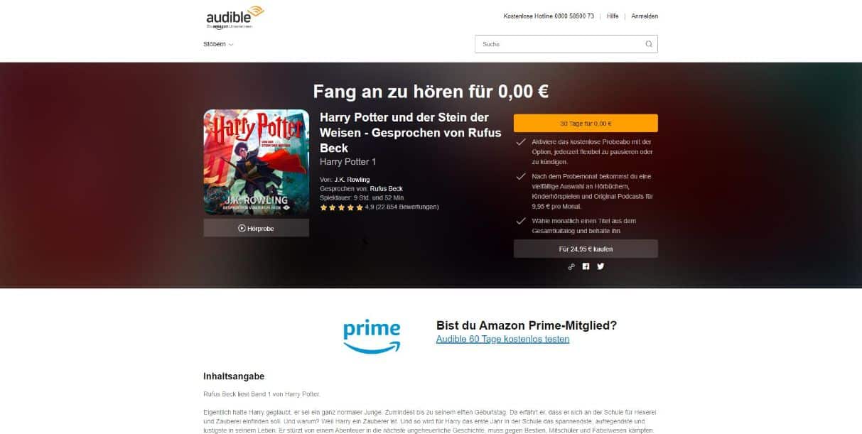 Harry Potter und der Stein der Weisen Hörbuch kostenlos